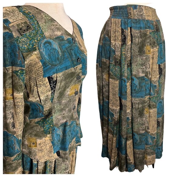 Vintage Carole Little Petites Skirt Blouse size 4 patchwork design Boho - Picture 1 of 16